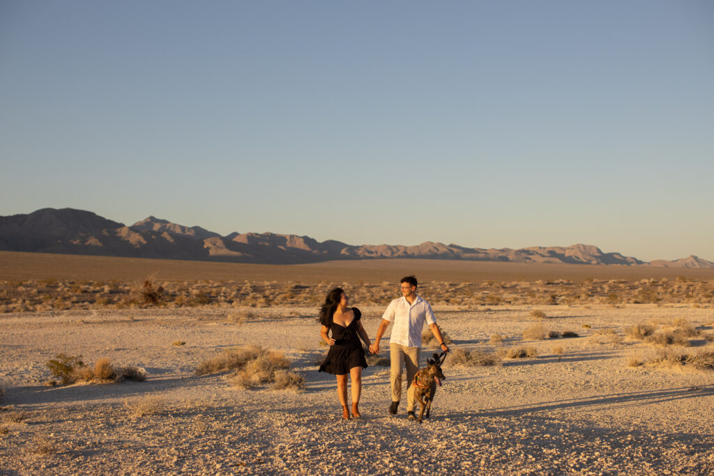 couple looking at each other in Las Vegas desert during a photo session with Alexis Dean Photography