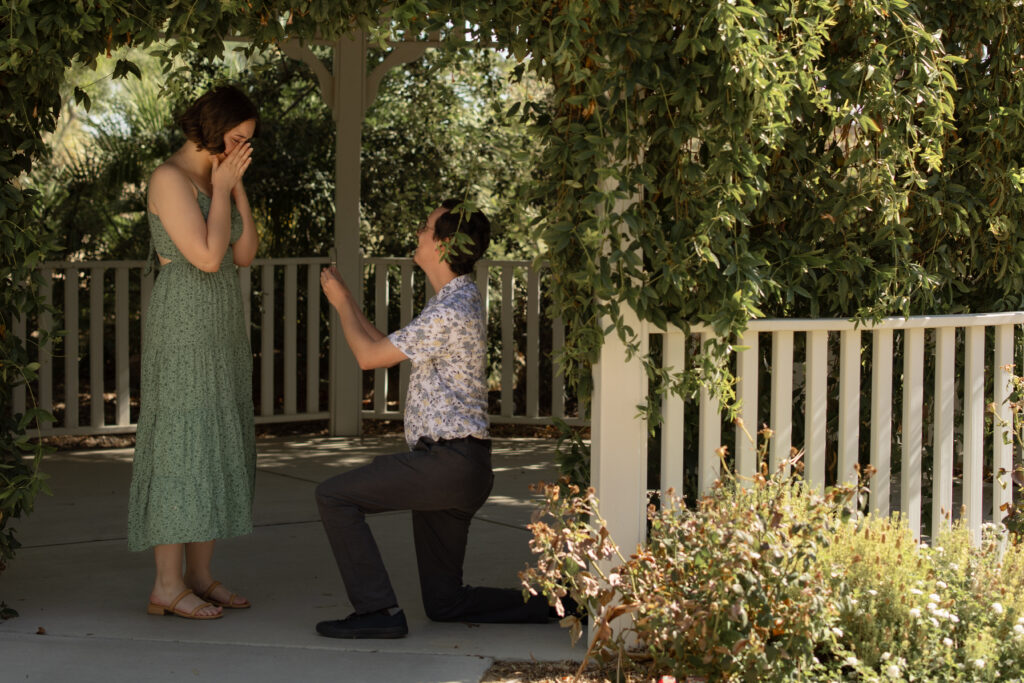 boyfriend proposing to his girlfriend at Springs Preserve in Las Vegas taken by local portrait and wedding photographer Alexis Dean